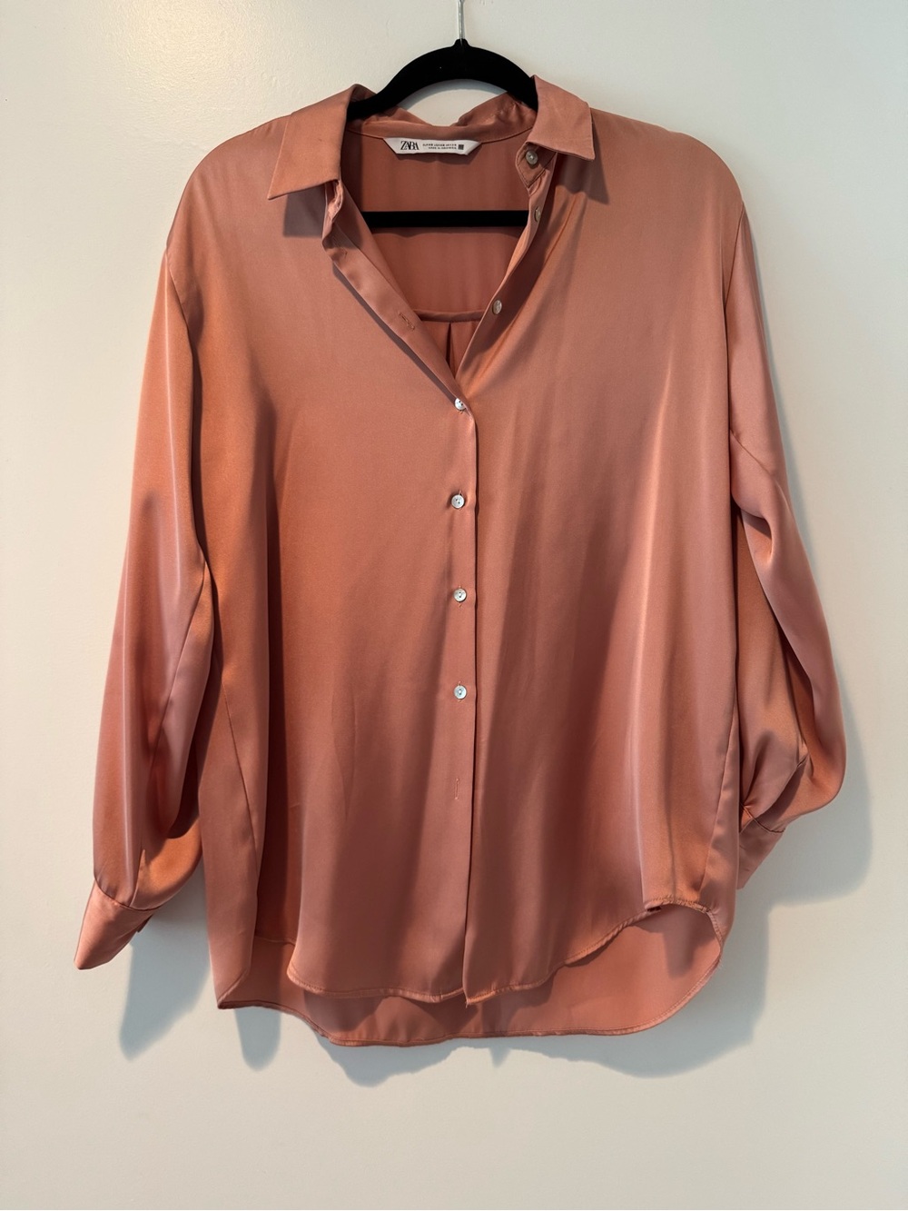 Zara Dusty Rose Satin Effect Button-Down Blouse